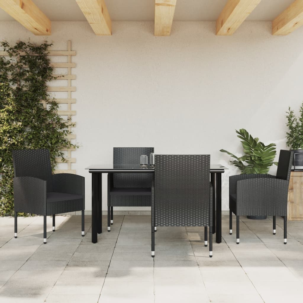 5-Delige Tuinset Poly Rattan En Staal Zwart