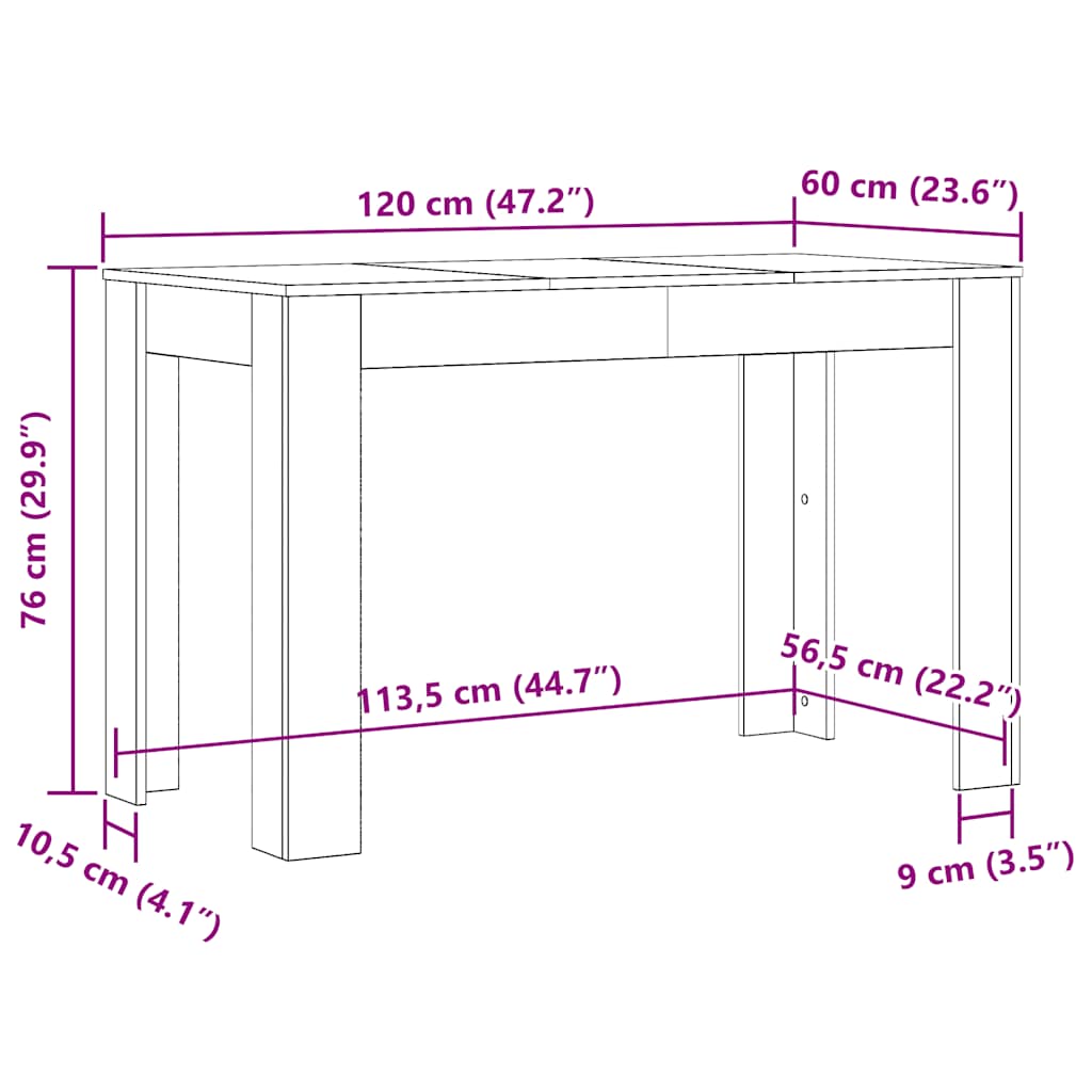 Eettafel 120X60X76 Cm Bewerkt Hout Kleurig