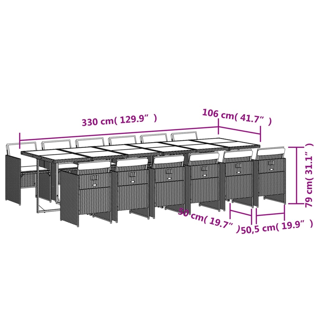 13-Delige Tuinset Met Kussens Poly Rattan