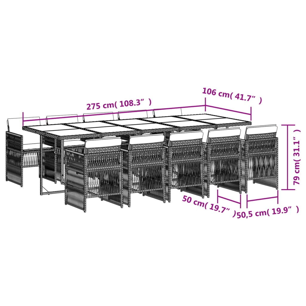 11-Delige Tuinset Met Kussens Poly Rattan