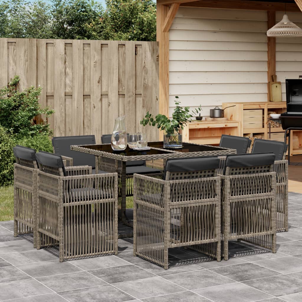 9-Delige Tuinset Met Kussens Poly Rattan