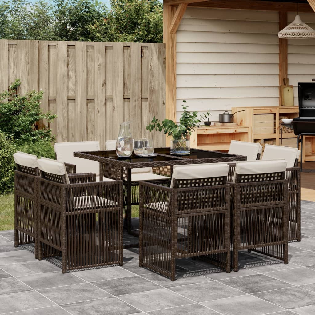 9-Delige Tuinset Met Kussens Poly Rattan