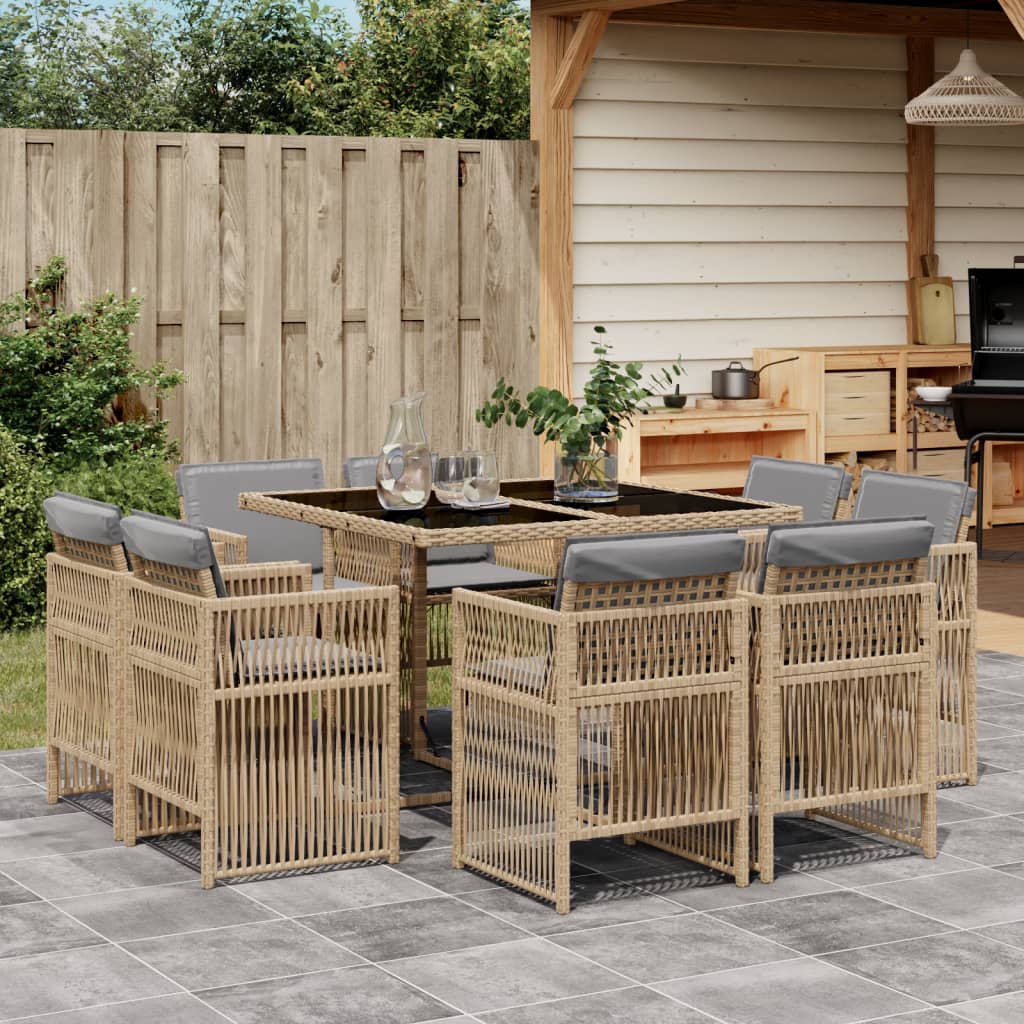 9-Delige Tuinset Met Kussens Poly Rattan