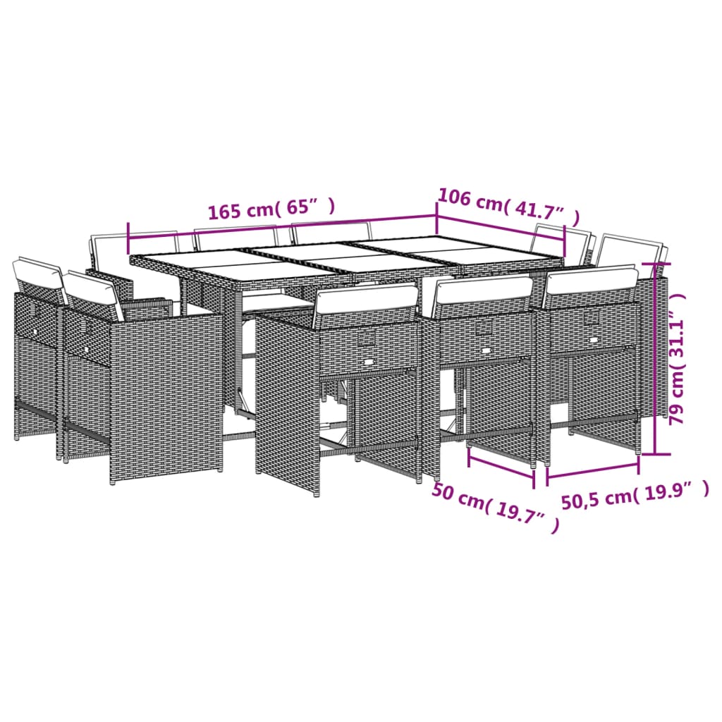 11-Delige Tuinset Met Kussens Poly Rattan
