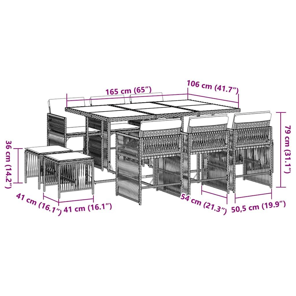 11-Delige Tuinset Met Kussens Poly Rattan