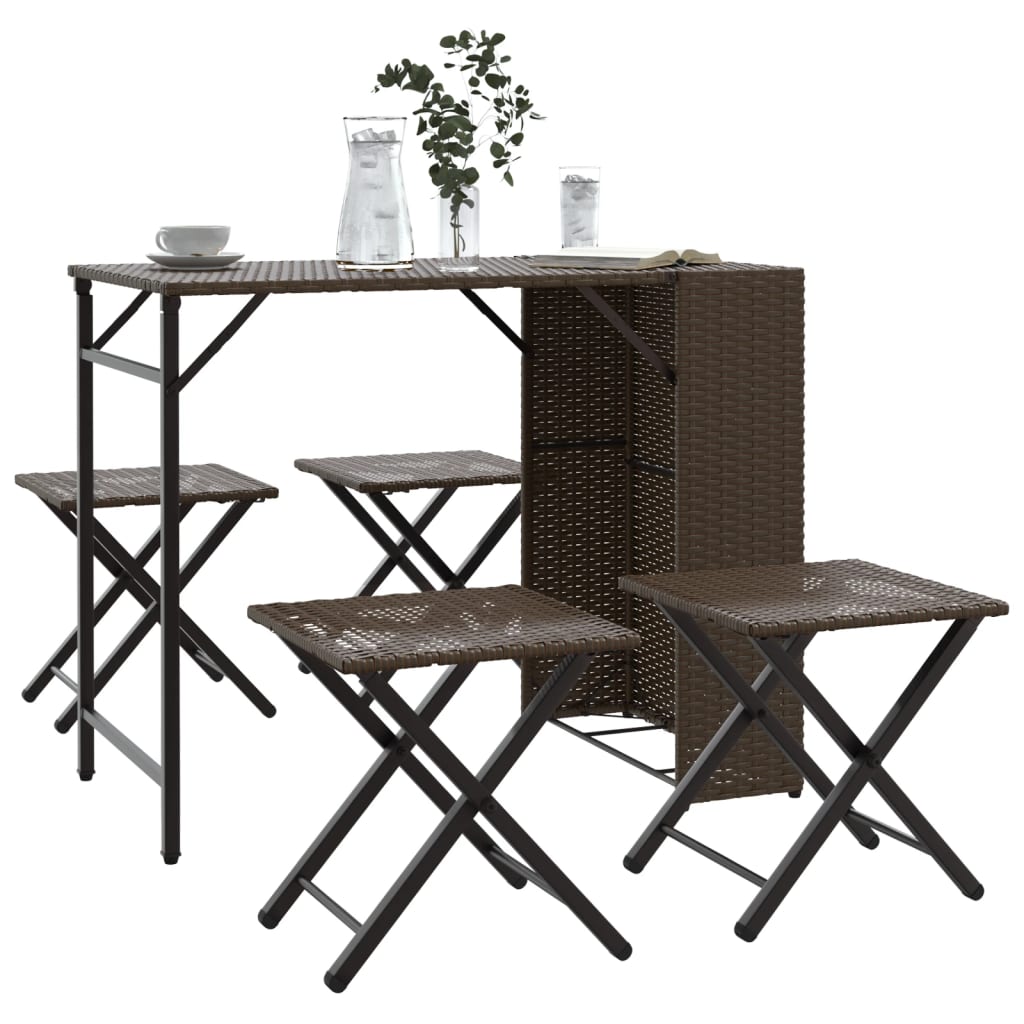 5-Delige Tuinset Inklapbaar Poly Rattan