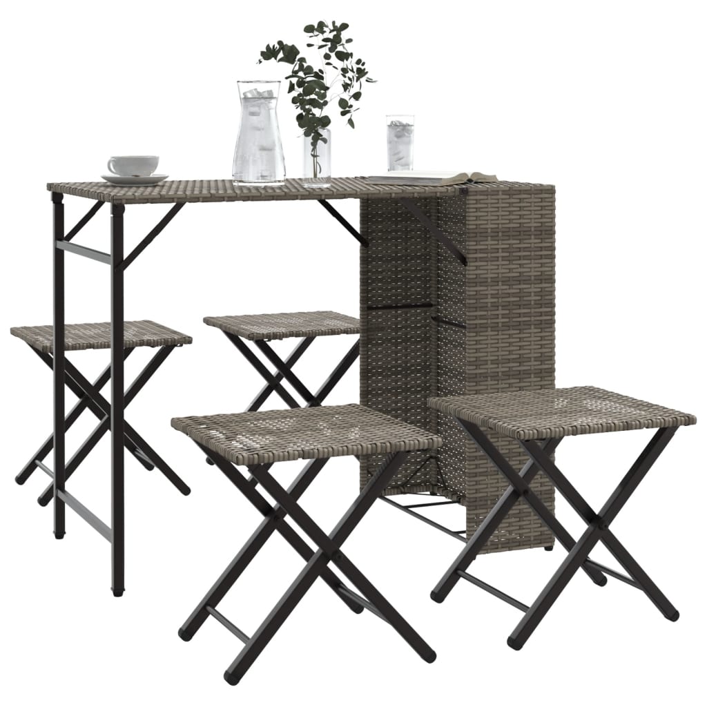 5-Delige Tuinset Inklapbaar Poly Rattan