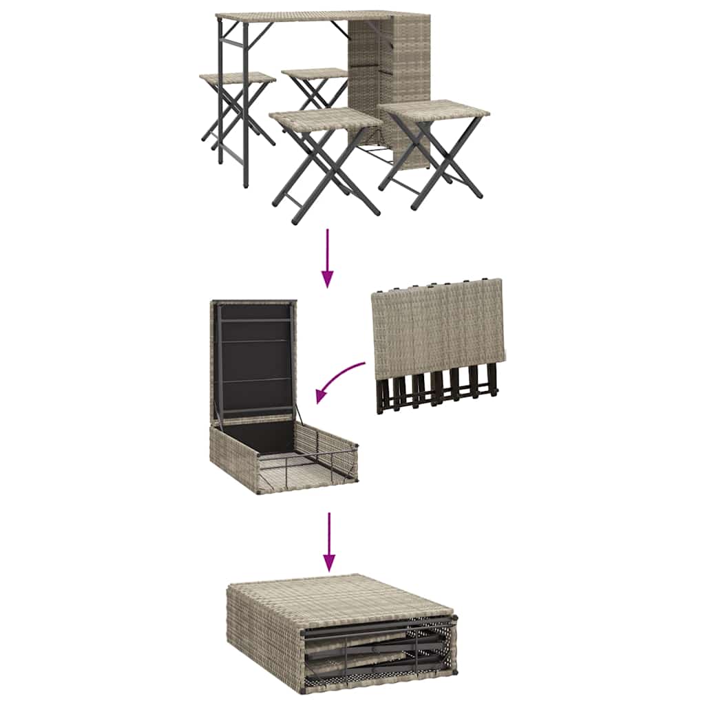 5-Delige Tuinset Inklapbaar Poly Rattan