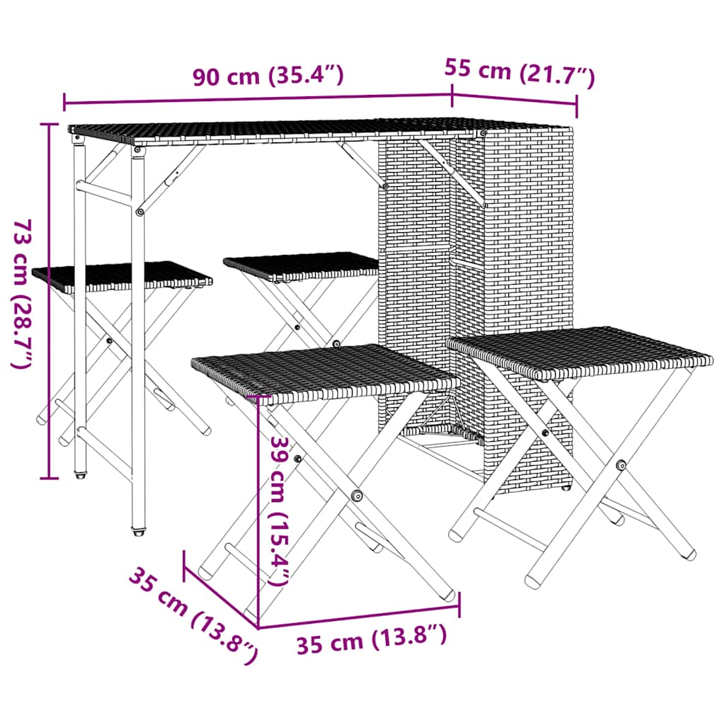 5-Delige Tuinset Inklapbaar Poly Rattan