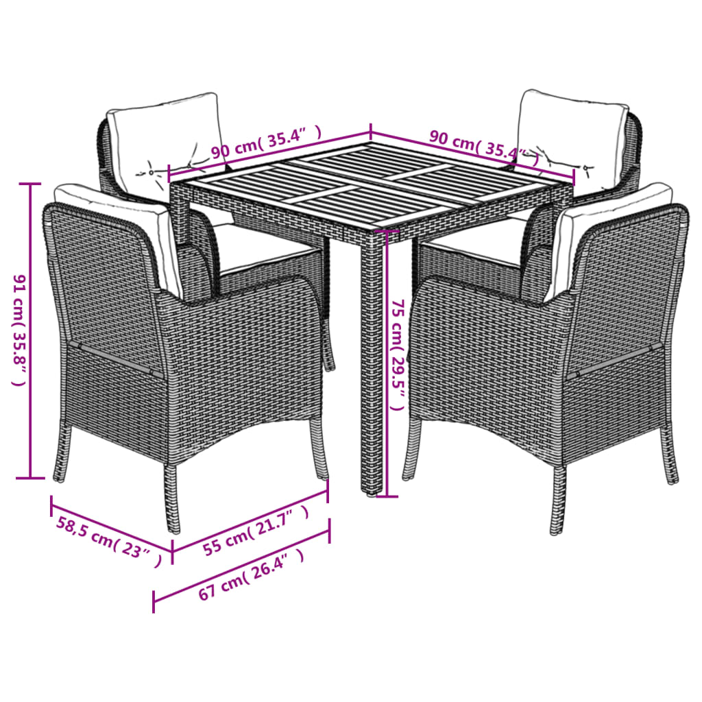 5-Delige Tuinset Met Kussens Poly Rattan