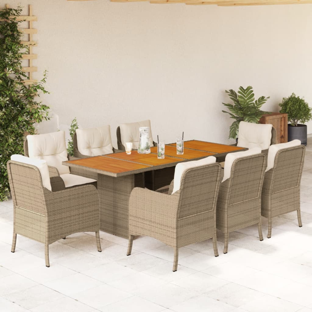 9-Delige Tuinset Met Kussens Poly Rattan