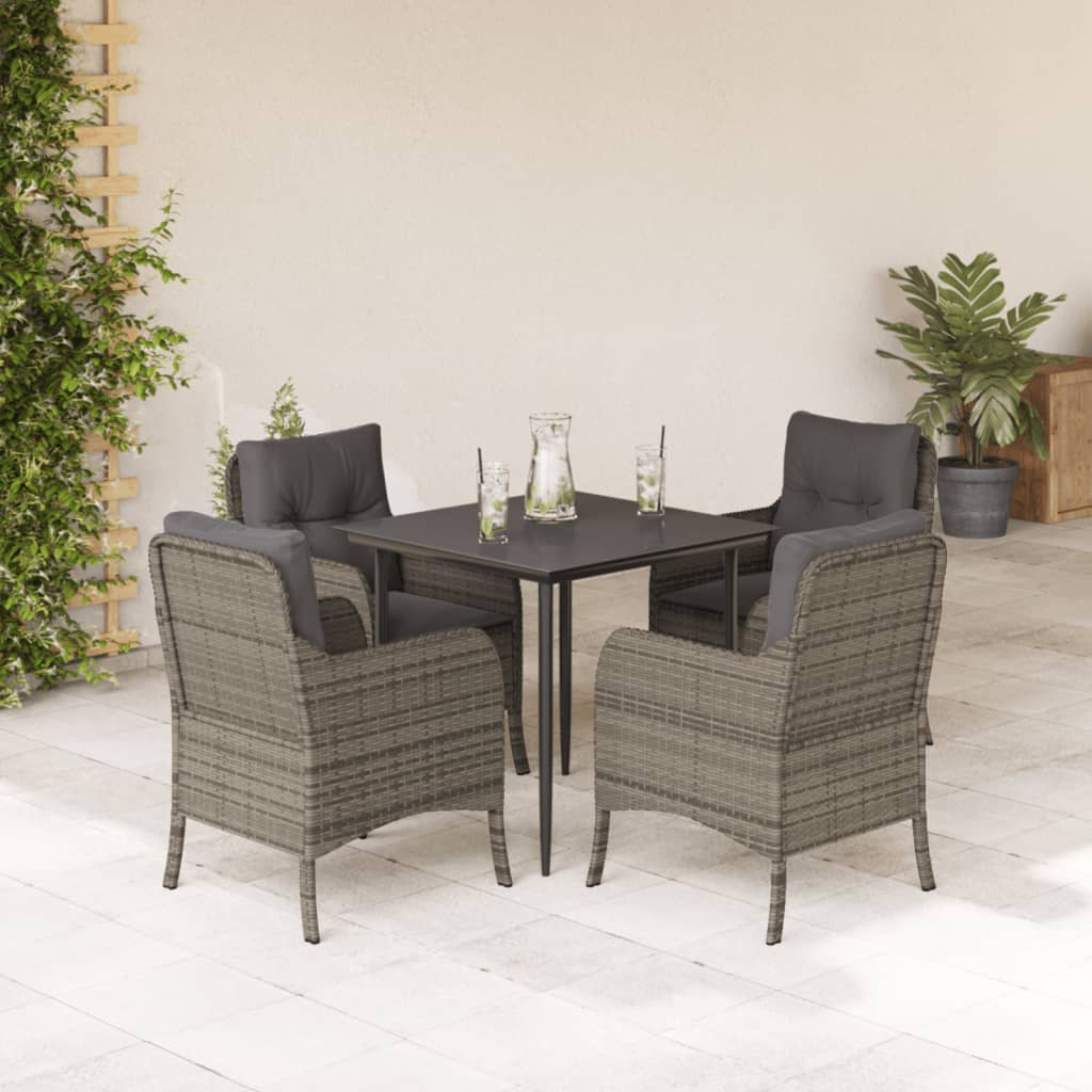 5-Delige Tuinset Met Kussens Poly Rattan Grijs