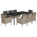 9-Delige Tuinset Met Kussens Poly Rattan Lichtgrijs