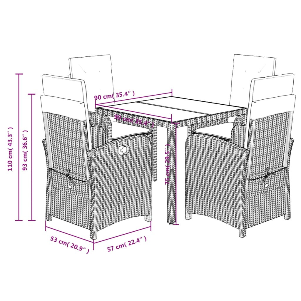 5-Delige Tuinset Met Kussens Poly Rattan Zwart