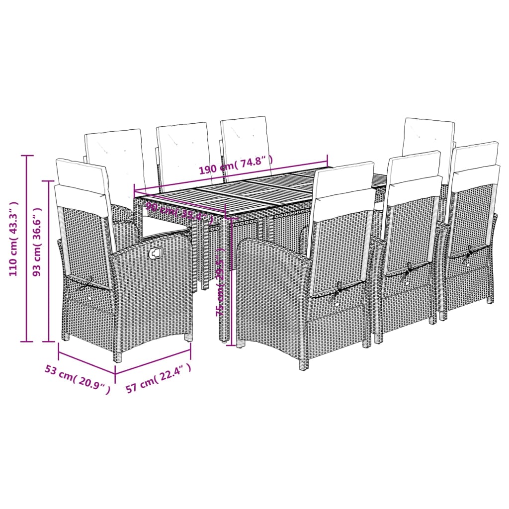 9-Delige Tuinset Poly Rattan Zwart En Crème