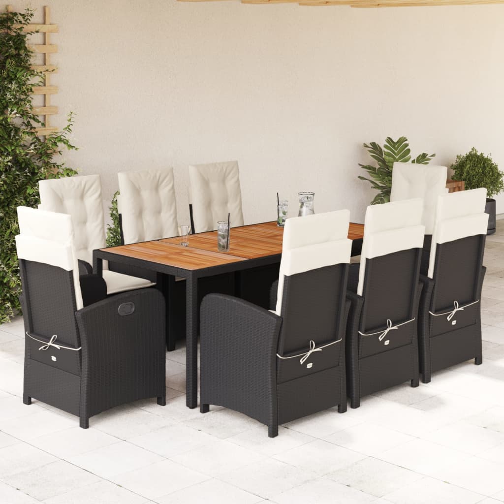 9-Delige Tuinset Poly Rattan Zwart En Crème