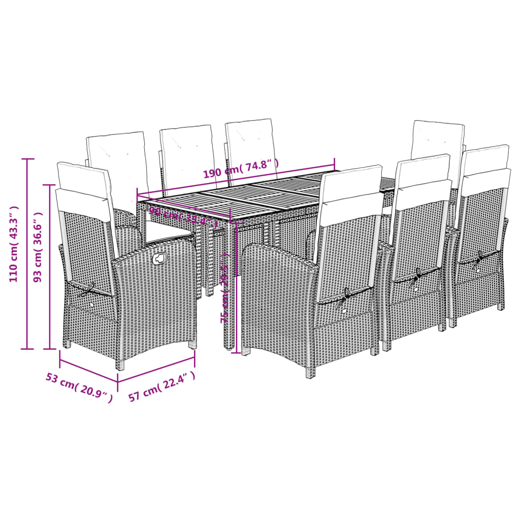 9-Delige Tuinset Poly Rattan Zwart En Crème