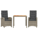 3-Delige Tuinset Met Kussens Poly Rattan Grijs