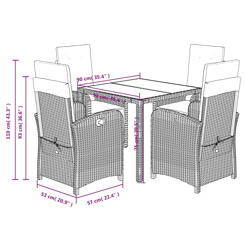 5-Delige Tuinset Met Kussens Poly Rattan