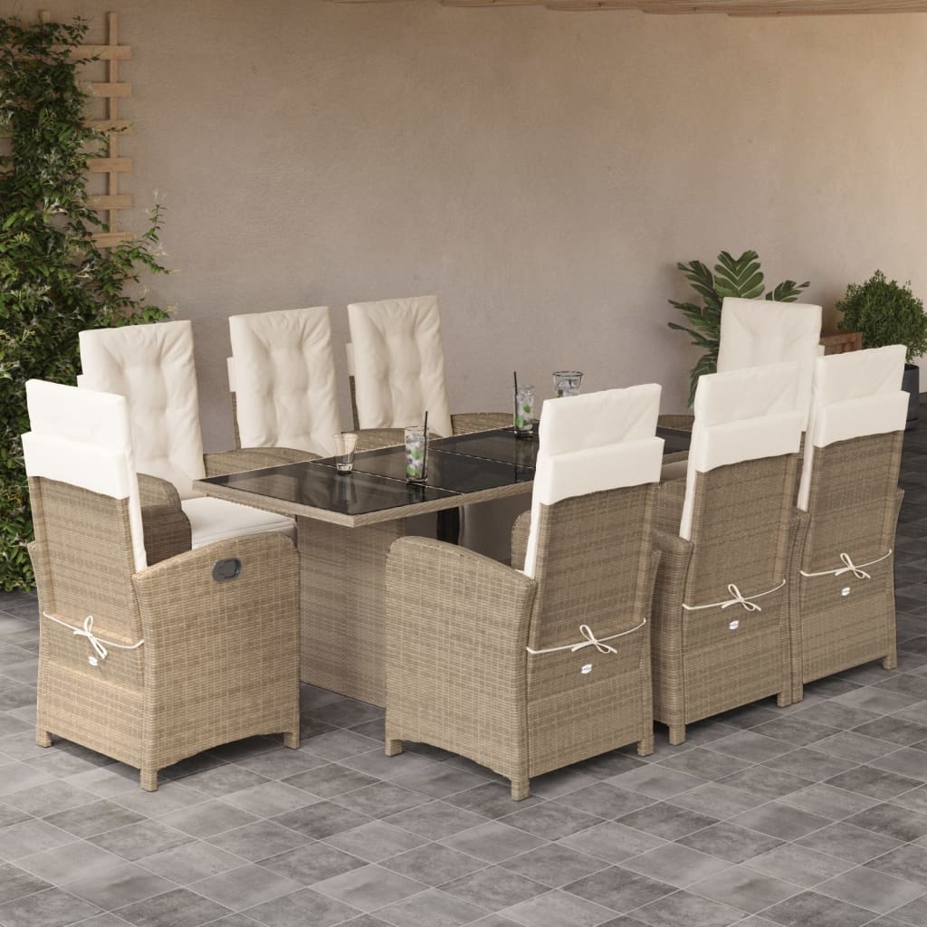 9-Delige Tuinset Met Kussens Poly Rattan
