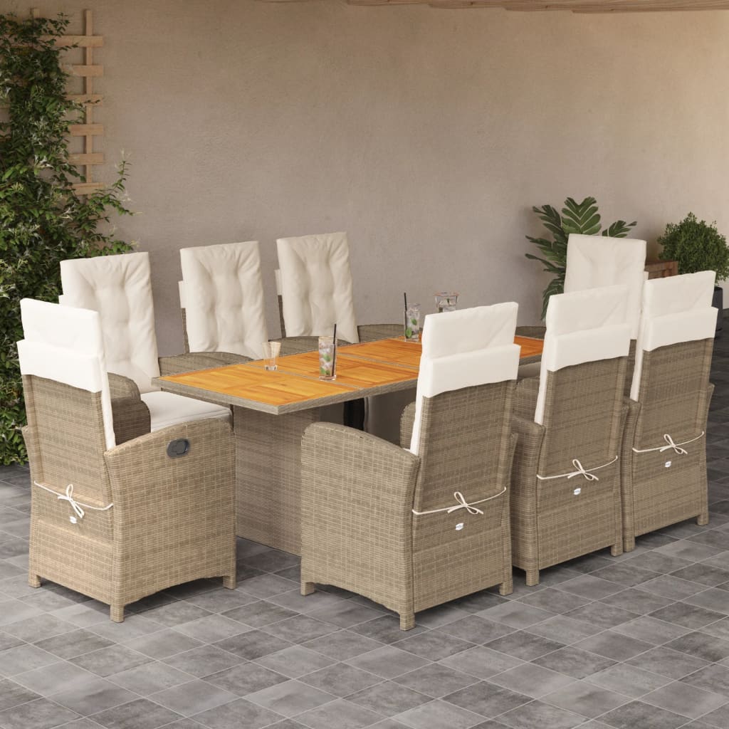 9-Delige Tuinset Met Kussens Poly Rattan