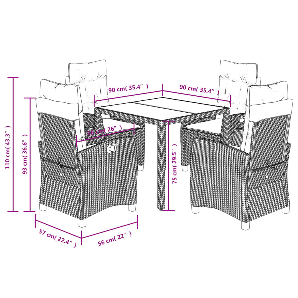 5-Delige Tuinset Met Kussens Poly Rattan Grijs