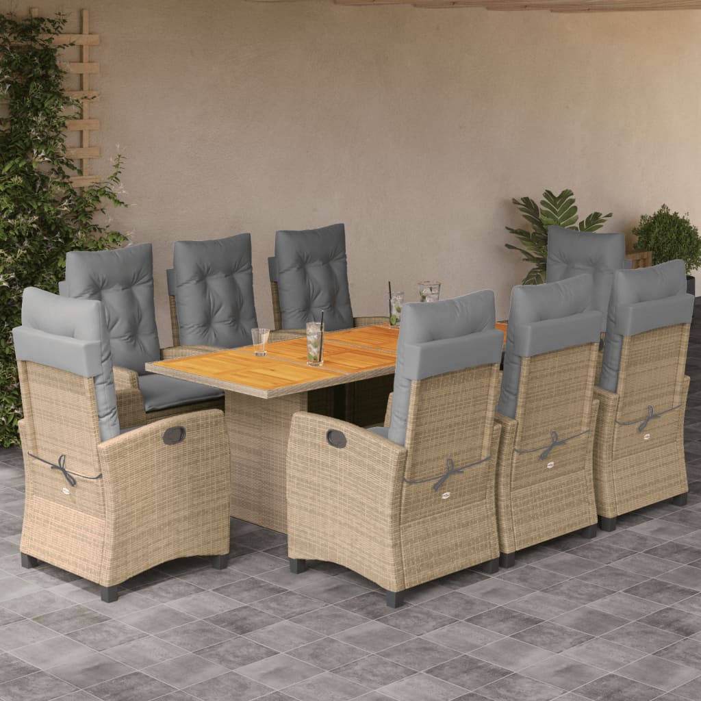 9-Delige Tuinset Met Kussens Poly Rattan