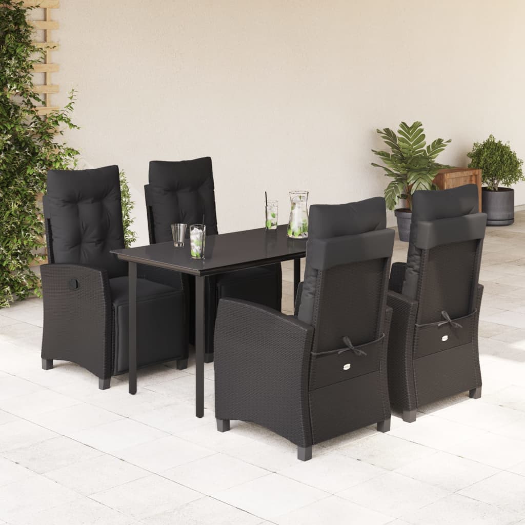 5-Delige Tuinset Met Kussens Poly Rattan Zwart