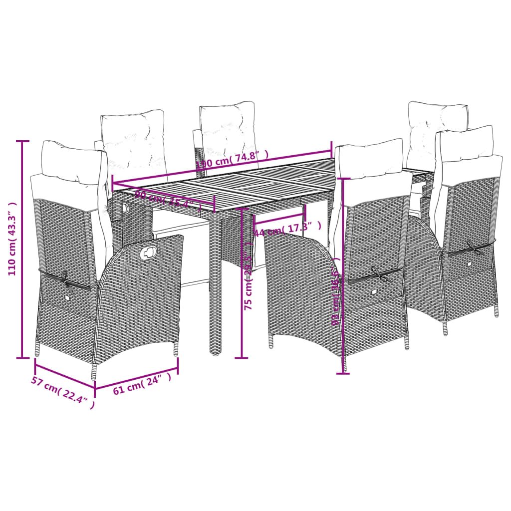 7-Delige Tuinset Met Kussens Poly Rattan Zwart