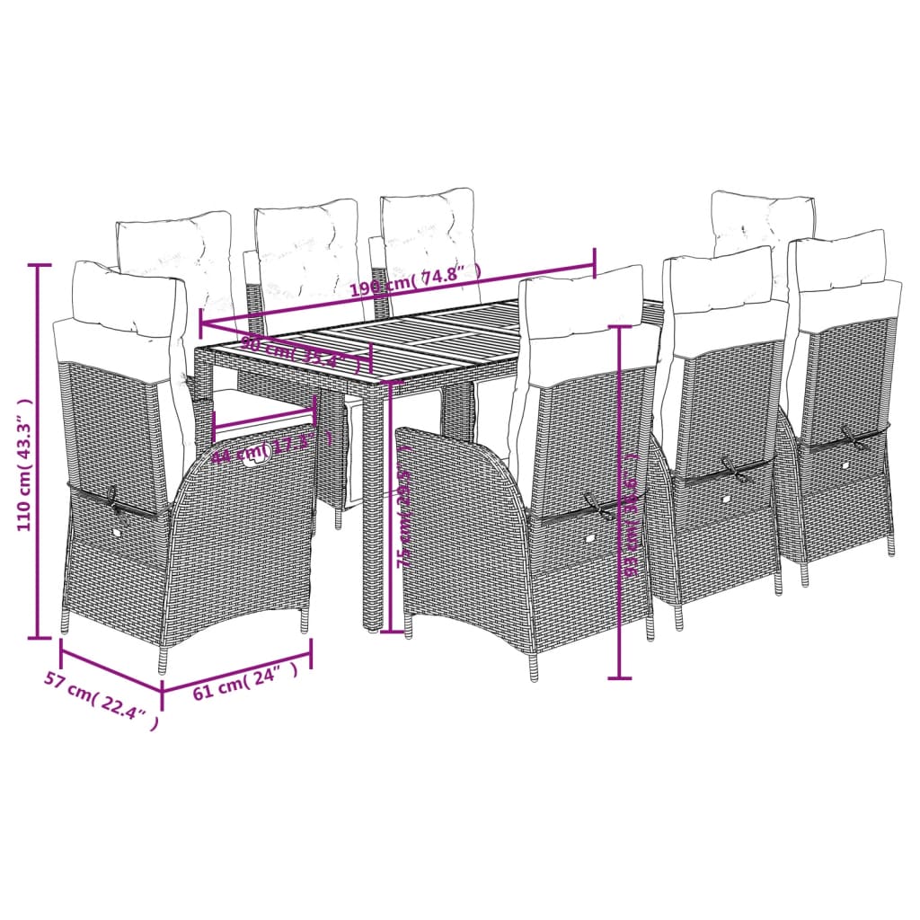 9-Delige Tuinset Poly Rattan Zwart