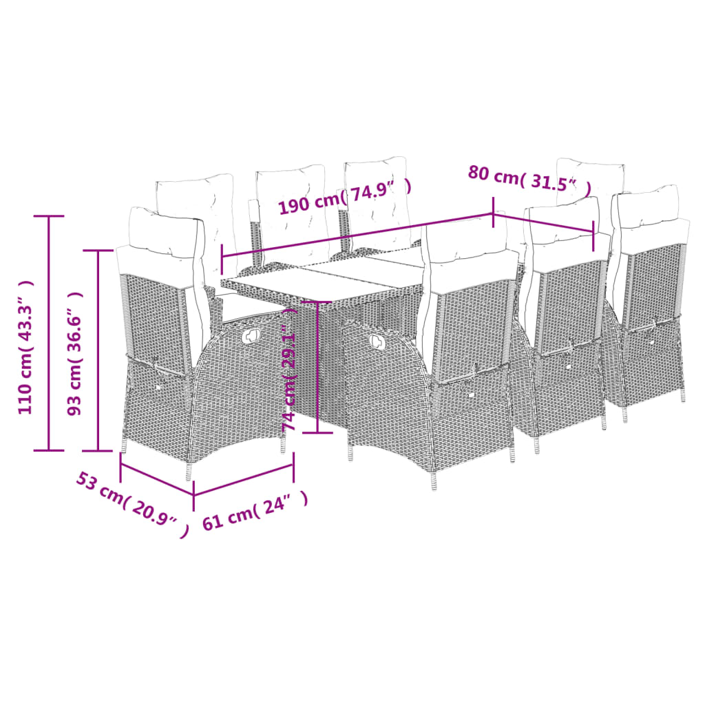 9-Delige Tuinset Poly Rattan