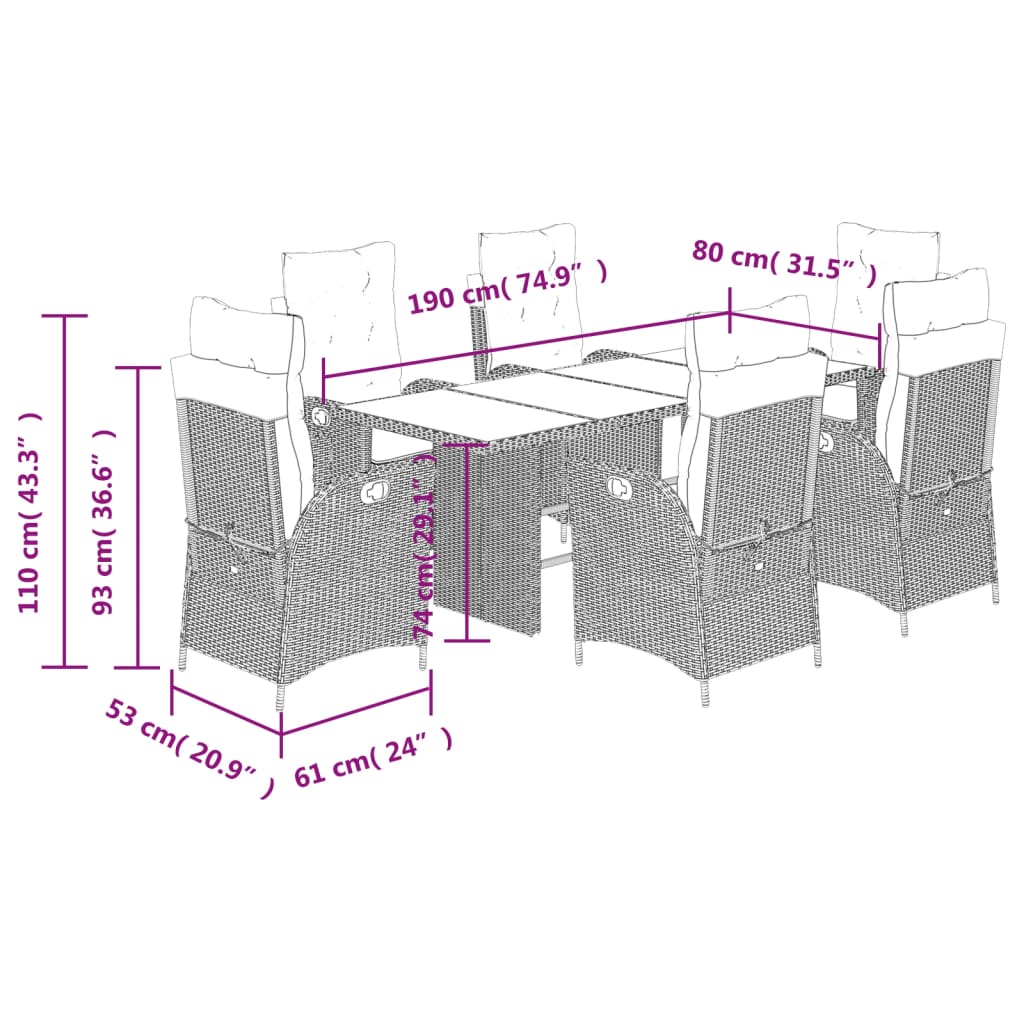 7-Delige Tuinset Met Kussens Poly Rattan