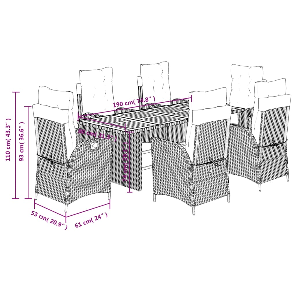 7-Delige Tuinset Met Kussens Poly Rattan