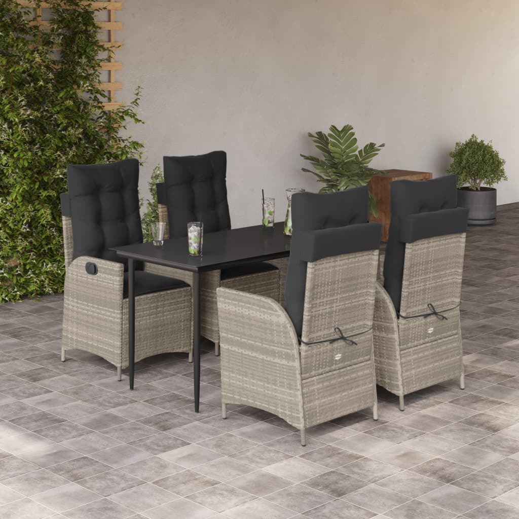 5-Delige Tuinset Met Kussens Poly Rattan Lichtgrijs