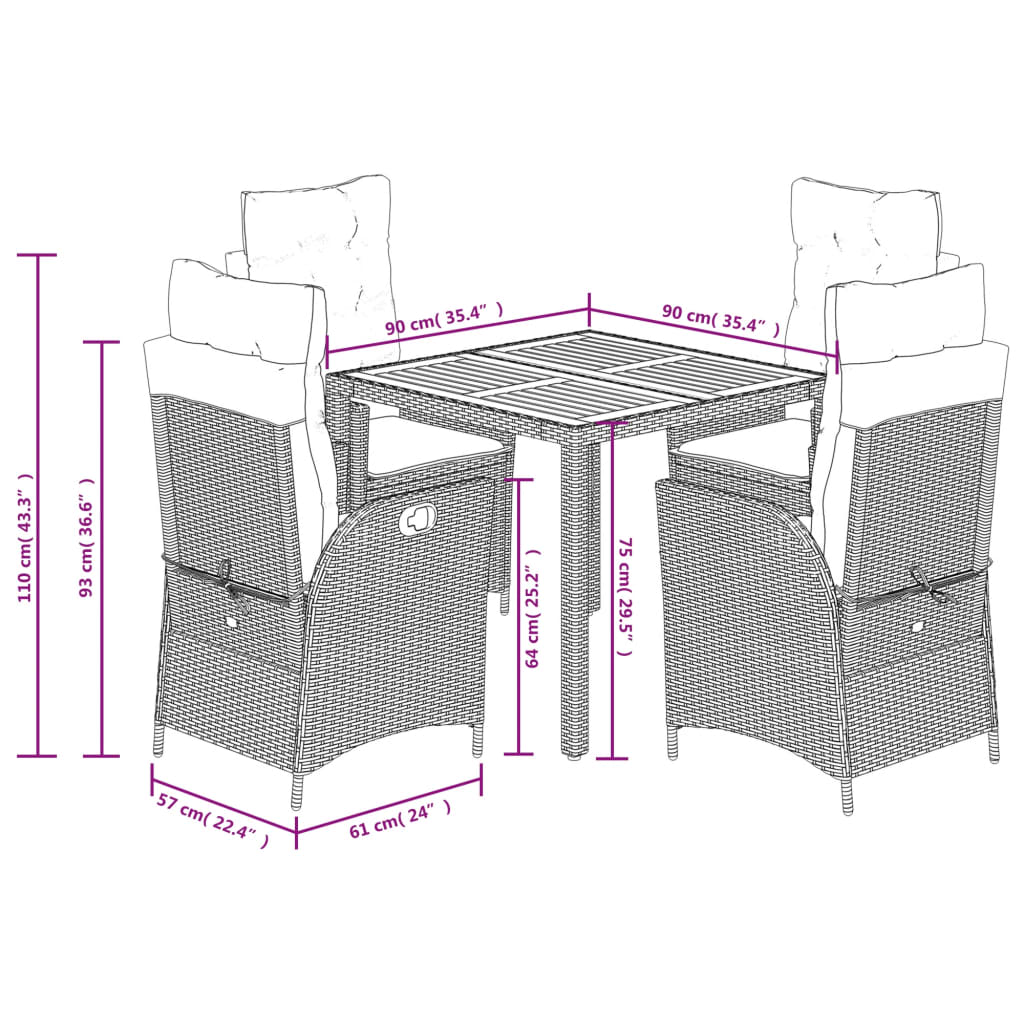 5-Delige Tuinset Met Kussens Poly Rattan
