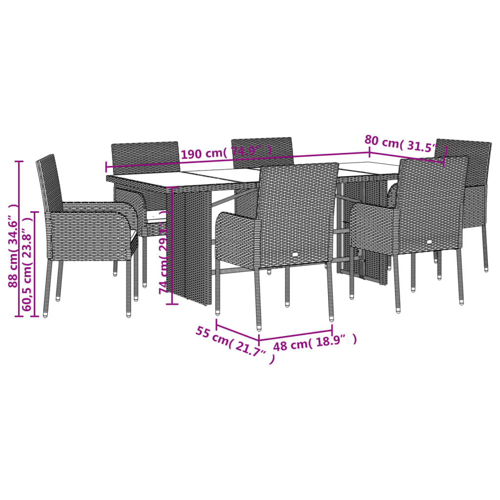 7-Delige Tuinset Met Kussens Poly Rattan