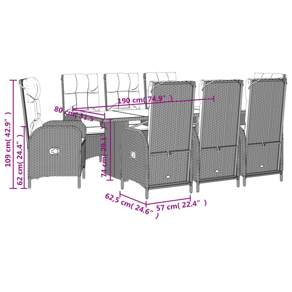 9-Delige Tuinset Met Kussens Poly Rattan