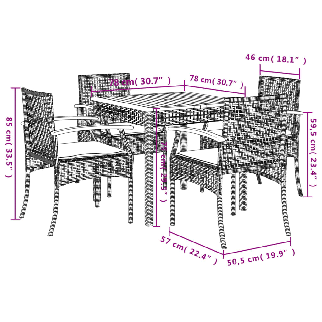 5-Delige Tuinset Met Kussens Poly Rattan Zwart