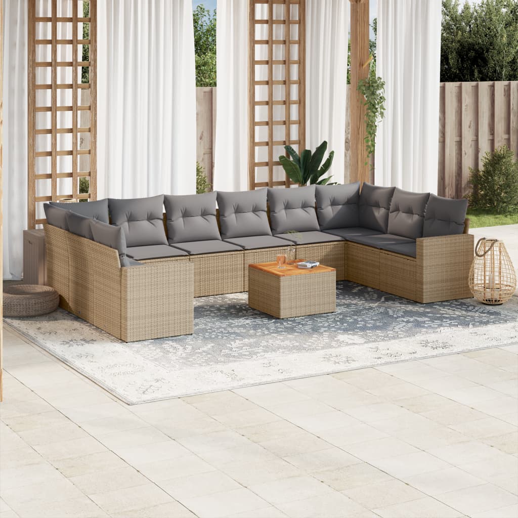 11-Delige Tuinset Met Kussens Poly Rattan