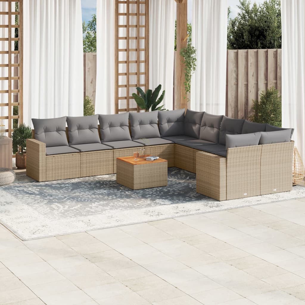 11-Delige Tuinset Met Kussens Poly Rattan