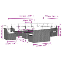 11-Delige Tuinset Met Kussens Poly Rattan