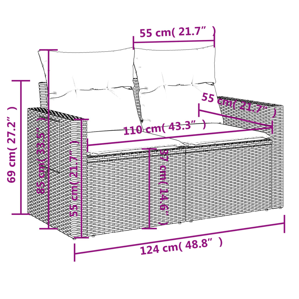 11-Delige Tuinset Met Kussens Poly Rattan