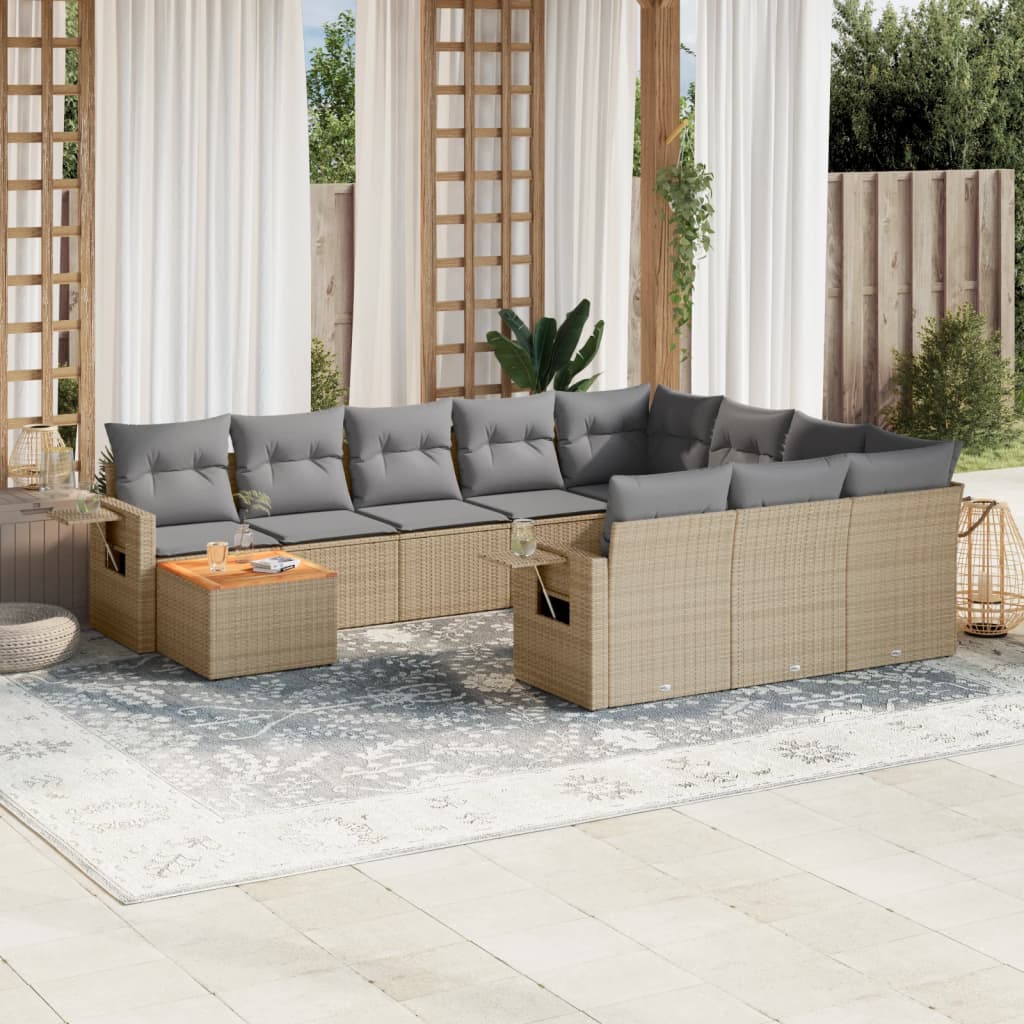 11-Delige Tuinset Met Kussens Poly Rattan