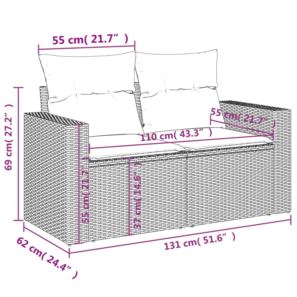 11-Delige Tuinset Met Kussens Poly Rattan