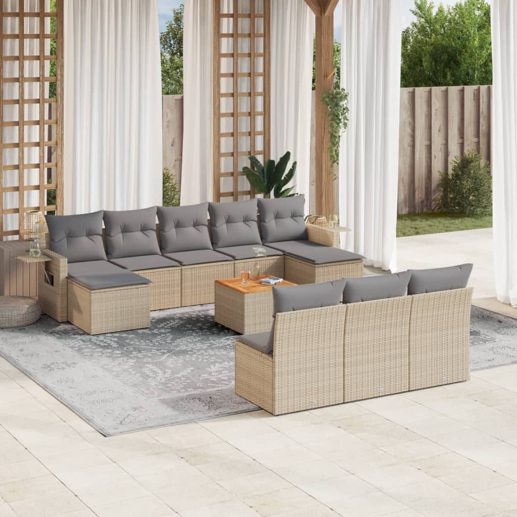11-Delige Tuinset Met Kussens Poly Rattan