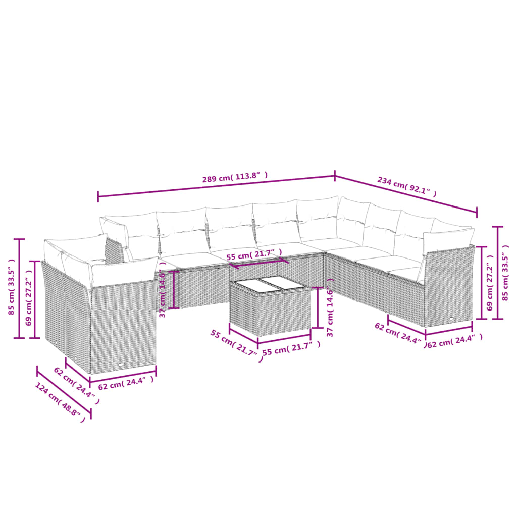 1 Tuinset Met Kussens Poly Rattan