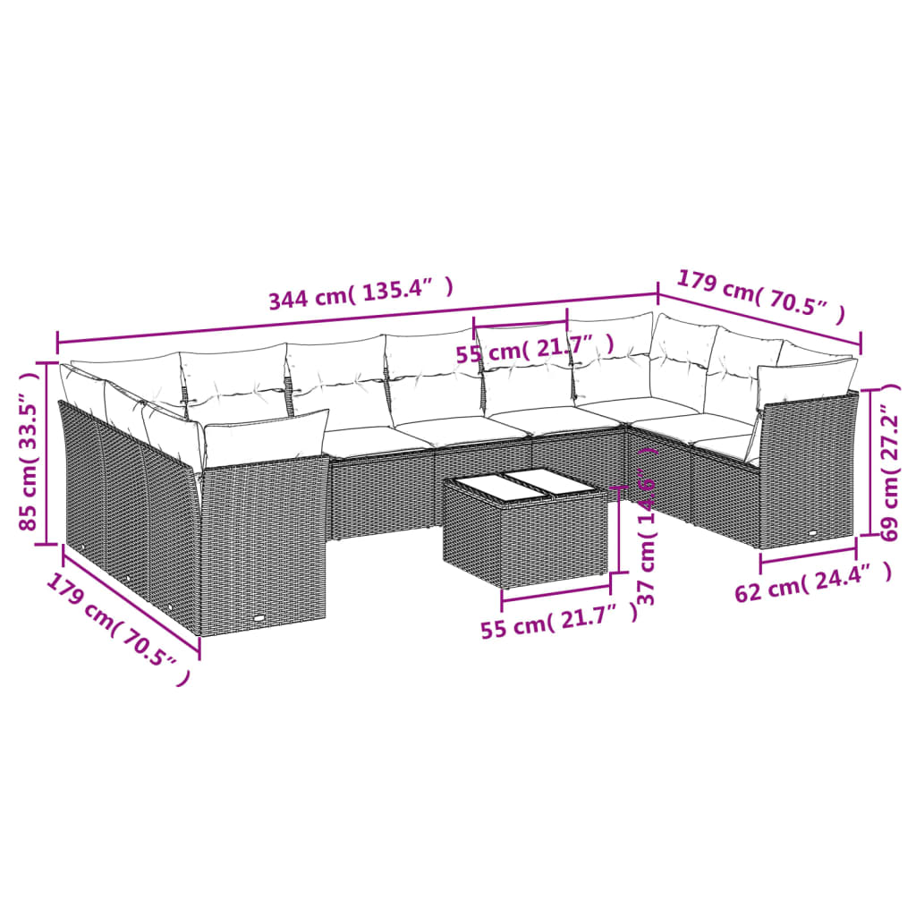 1 Tuinset Met Kussens Poly Rattan
