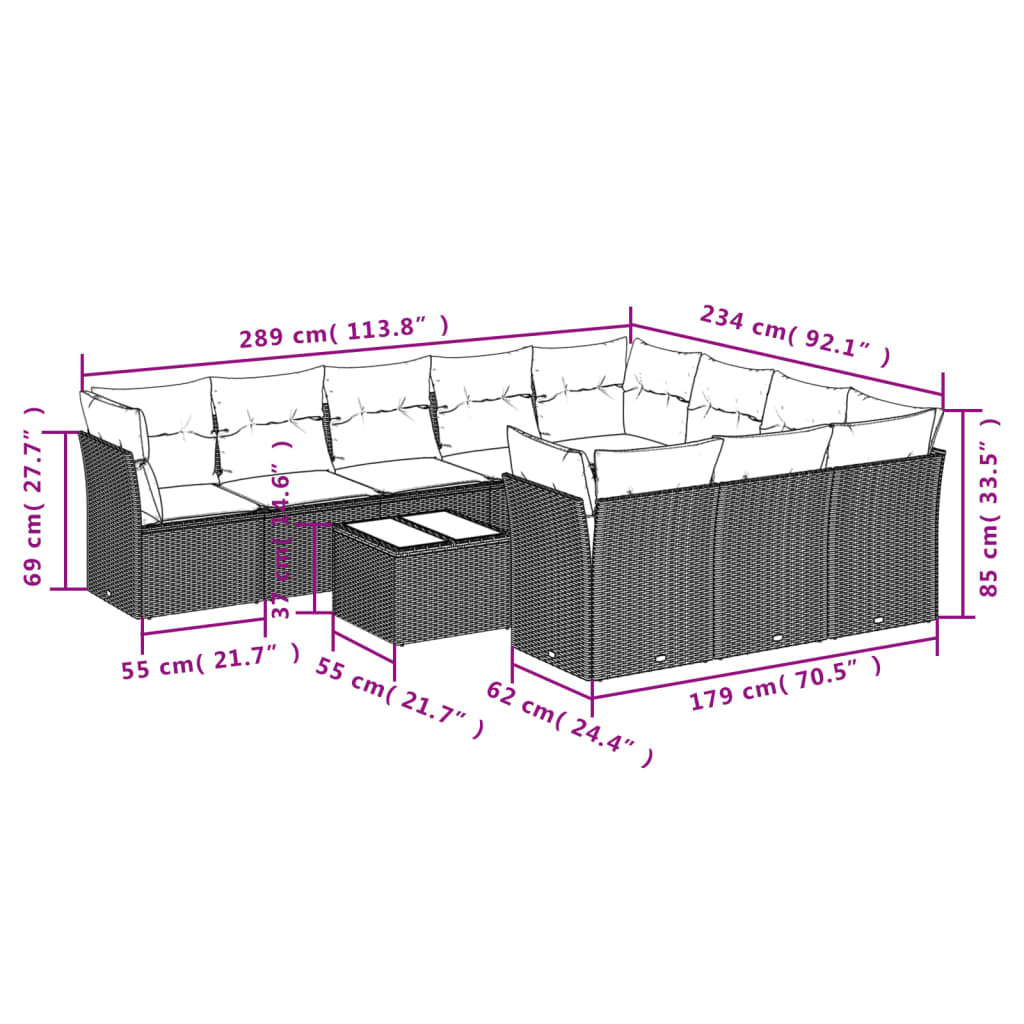 1 Tuinset Met Kussens Poly Rattan