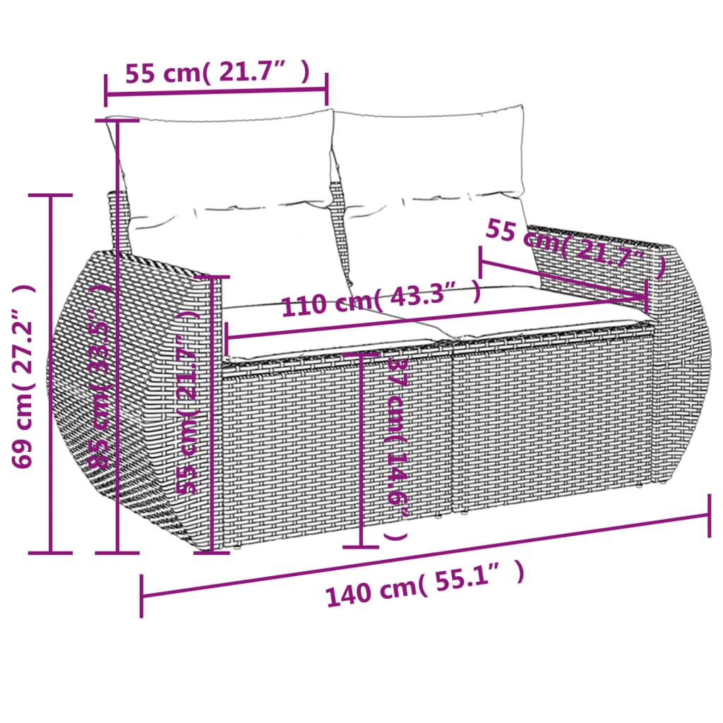 11-Delige Tuinset Met Kussens Poly Rattan