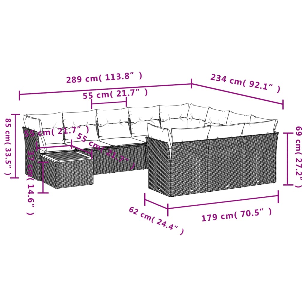 1 Tuinset Met Kussens Poly Rattan
